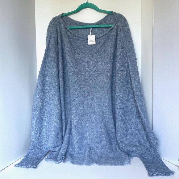 Free People Bali Samara One-Shoulder Sweater Celeste Alpaca Blend Tunic Blue - Picture 2 of 11